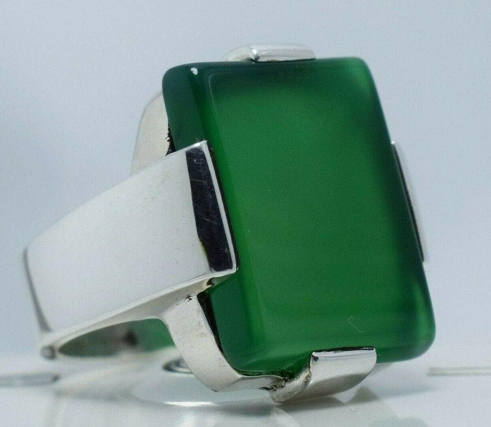 Handmade Green Agate Ring: 925 Sterling Silver Islamic Jewelry - Image 4
