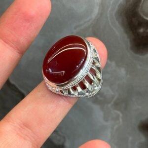 Handmade Red Agate Aqeeq Ring: Sterling Silver Healing Stone