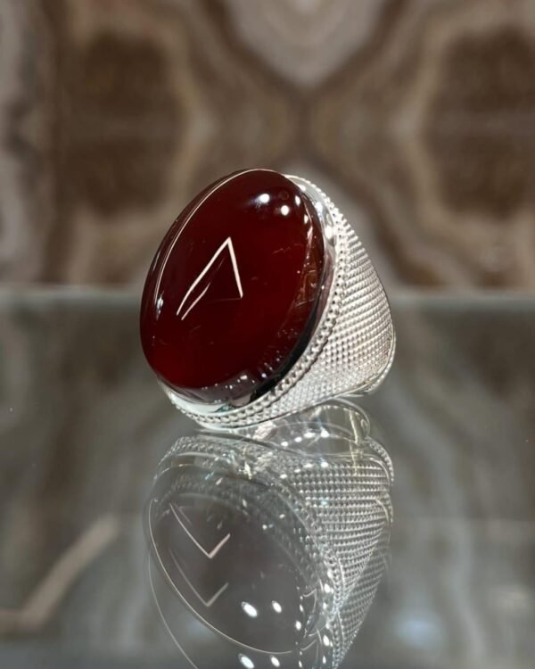 Dark Red Yemeni Agate Ring: Handmade Sterling Silver Mens Jewelry