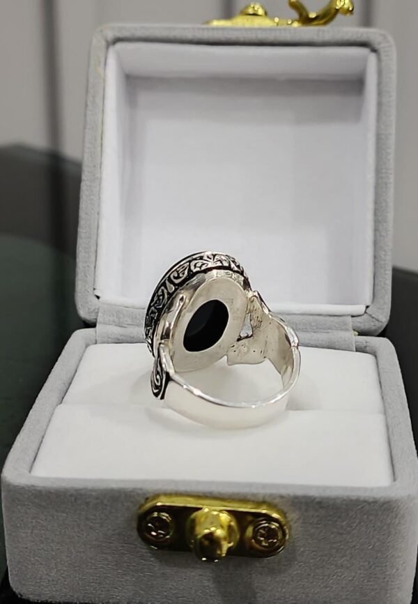 Handcrafted Sterling Silver Black Onyx Ring: Floral Band, Elegant Mens Jewelry - Image 7