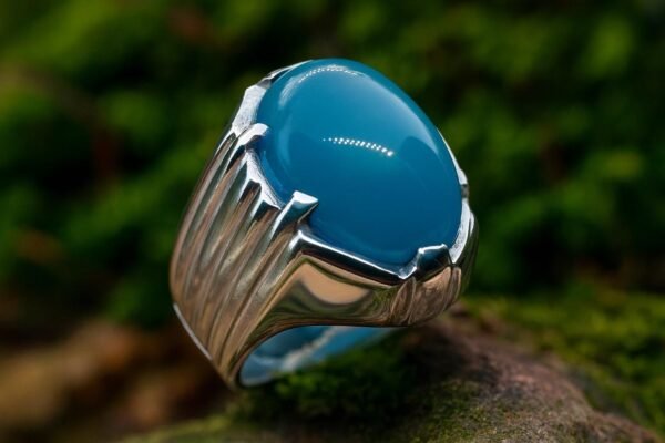 Handmade Blue Agate Sterling Silver Ring: Men's Statement Jewelry - Image 5