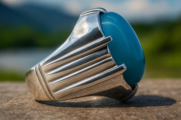 Handmade Blue Agate Sterling Silver Ring: Men's Statement Jewelry - Image 6