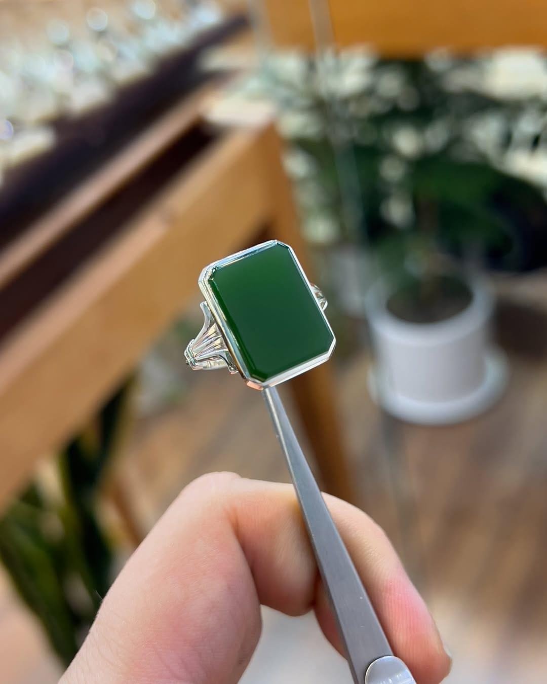 Green Agate Ring: Handmade 925 Sterling Silver Sabz Aqeeq Statement - Image 4