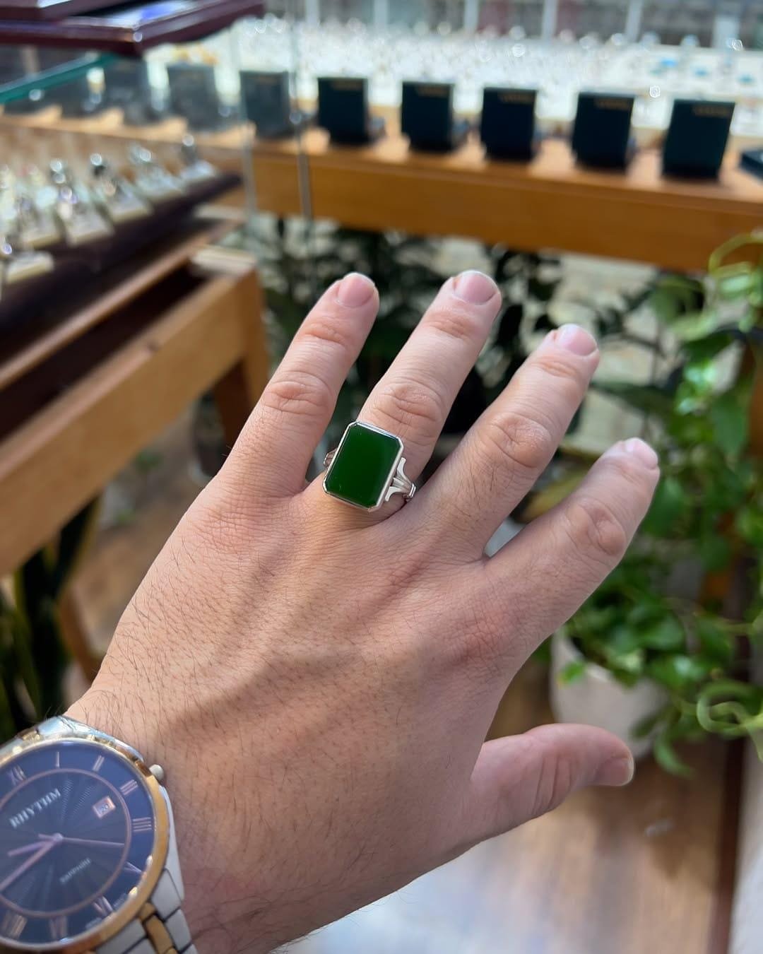 Green Agate Ring: Handmade 925 Sterling Silver Sabz Aqeeq Statement - Image 6