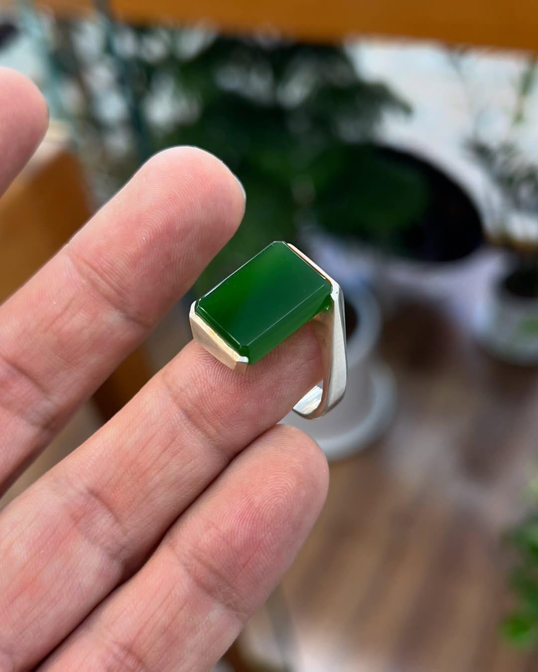 Green Agate Ring: Handmade Sterling Silver Sabz Aqeeq - Spiritual Gift - Image 3