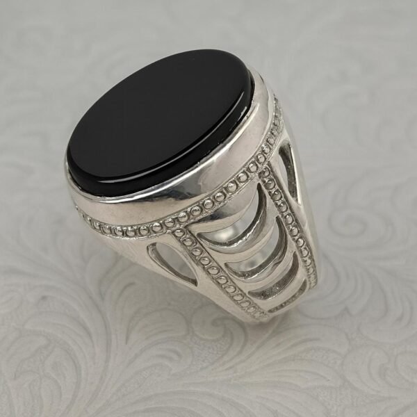 Black Agate Aqeeq Ring for Men | Natural Gemstone Silver Ring | Handmade Healing Stone Ring | Islamic Aqeeq Protection Ring