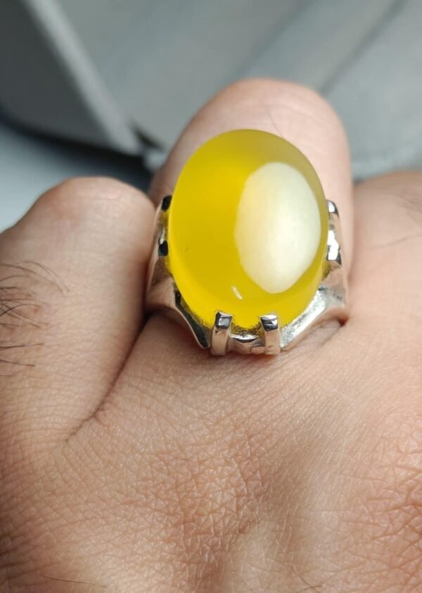 Yellow Agate Ring: Handmade Sterling Silver Yemeni Aqeeq Gemstone - Image 4