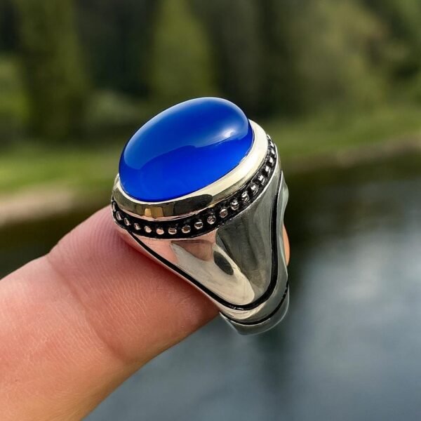 Handmade Sterling Silver Blue Agate Ring: Islamic Aqeeq Style - Image 5