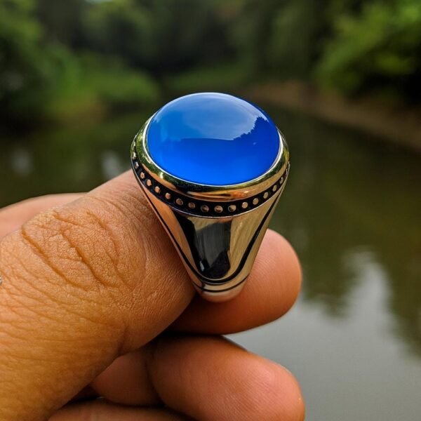 Handmade Sterling Silver Blue Agate Ring: Islamic Aqeeq Style - Image 7