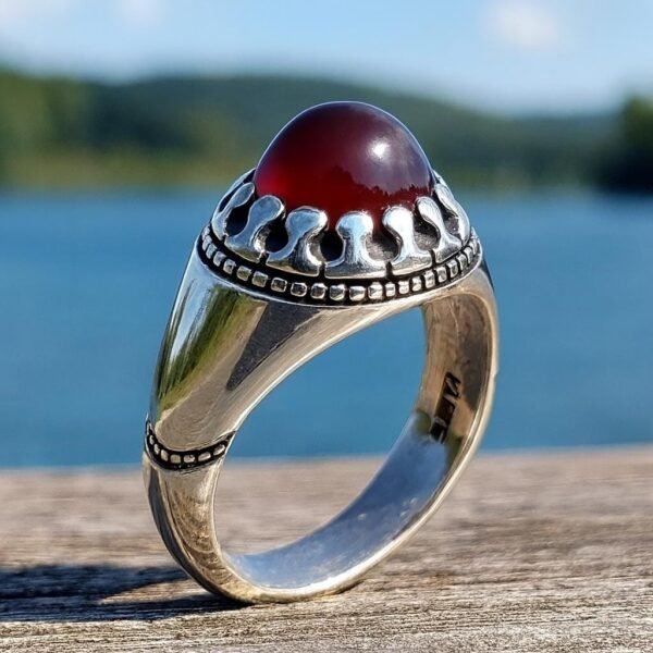 Handmade Sterling Silver Red Agate Ring: Islamic Aqeeq Style - Image 2