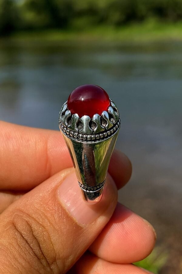 Handmade Sterling Silver Red Agate Ring: Islamic Aqeeq Style - Image 6
