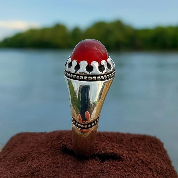 Handmade Sterling Silver Red Agate Ring: Islamic Aqeeq Style - Image 7