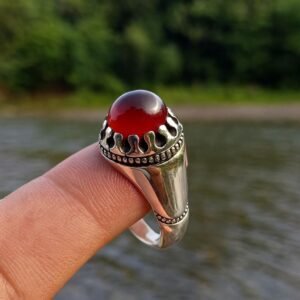 Handmade Sterling Silver Red Agate Ring: Islamic Aqeeq Style