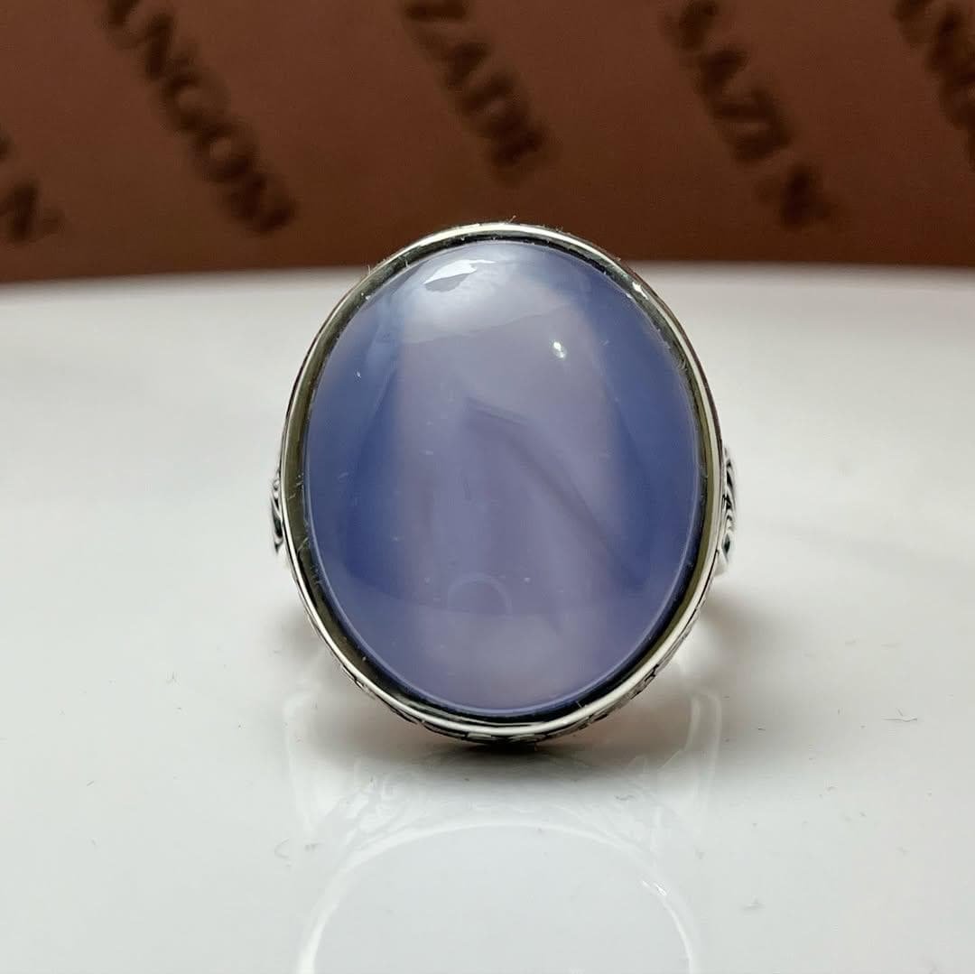 Purple Agate Aqeeq Ring: Sterling Silver Handmade Statement Ring - Image 5