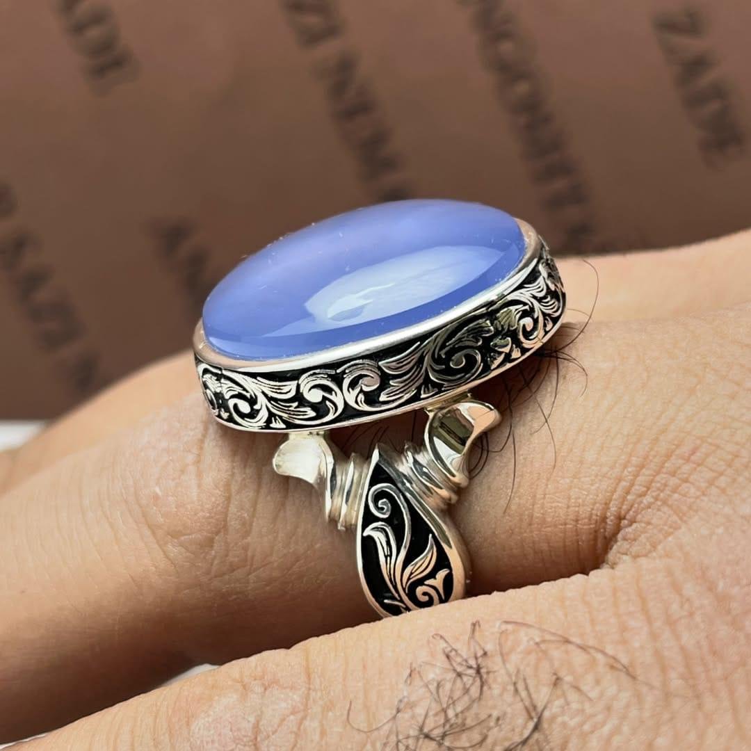 Purple Agate Aqeeq Ring: Sterling Silver Handmade Statement Ring - Image 4