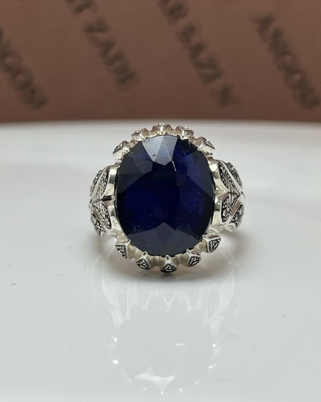 Dark Blue Sapphire Ring - Sterling Silver Handmade Statement Ring - Image 4