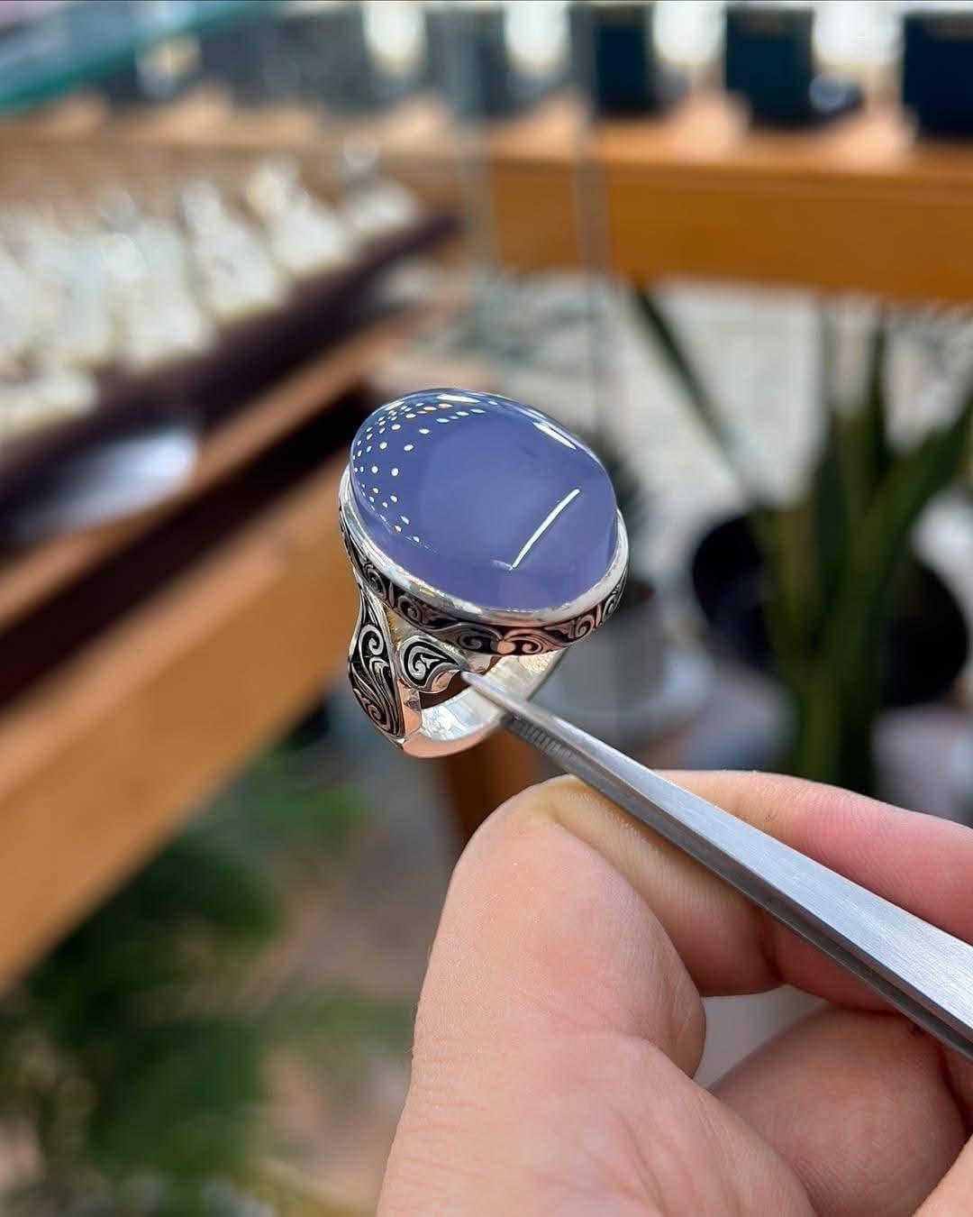 Handcrafted Sterling Silver Purple Onyx Agate Ring Engraved Ring: Floral Band, Elegant Mens Jewelry - Image 2