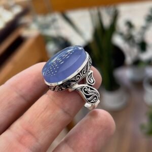 Handcrafted Sterling Silver Purple Onyx Agate Ring Engraved Ring: Floral Band, Elegant Mens Jewelry