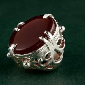 Yemeni Aqeeq Ring: Sterling Silver, Dark Red Carnelian, Handmade Islamic Jewelry