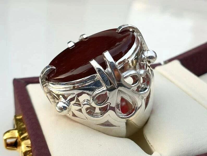 Yemeni Aqeeq Ring: Sterling Silver, Dark Red Carnelian, Handmade Islamic Jewelry - Image 9