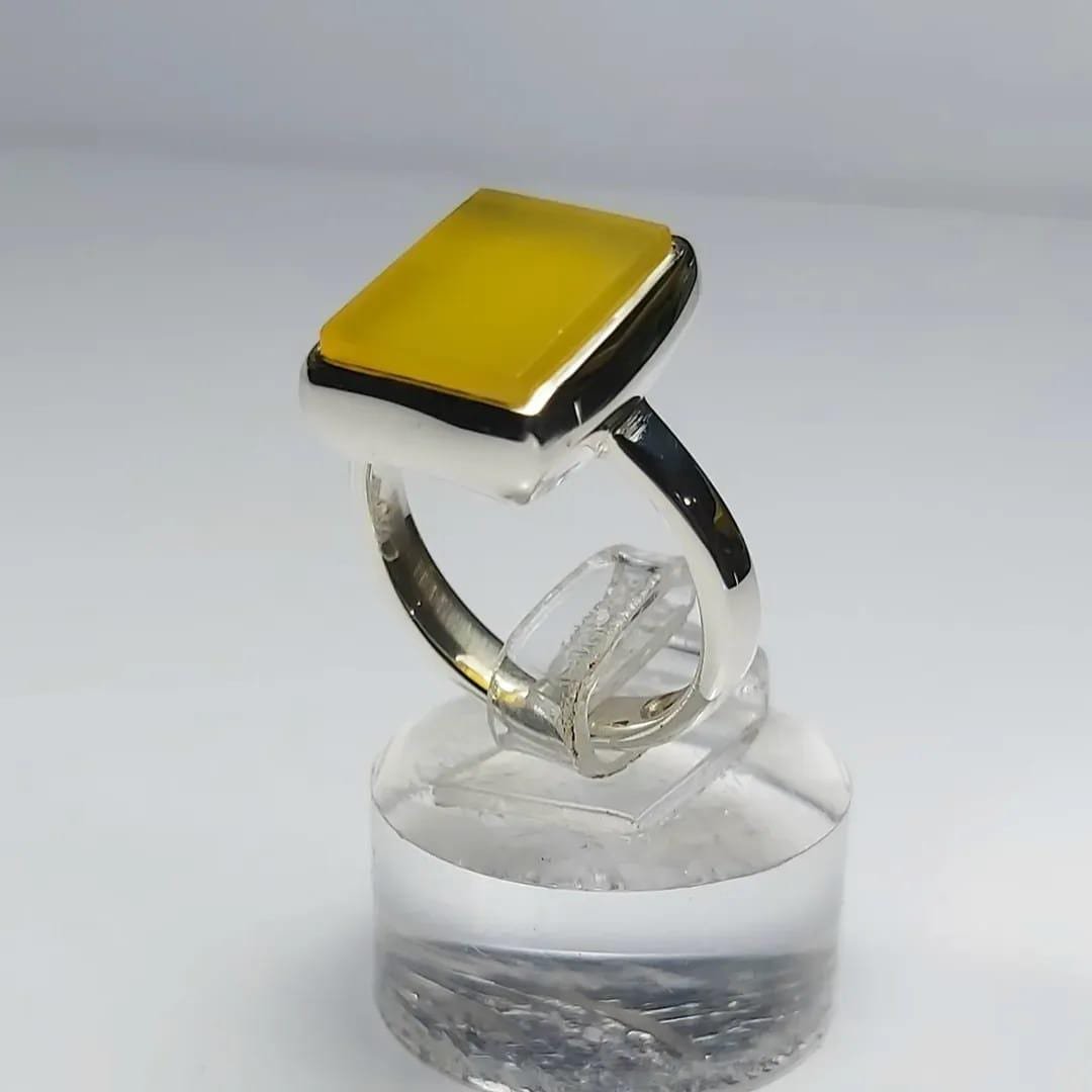 Handmade Yellow Aqeeq Agate Ring: 925 Sterling Silver Islamic Gift - Image 2