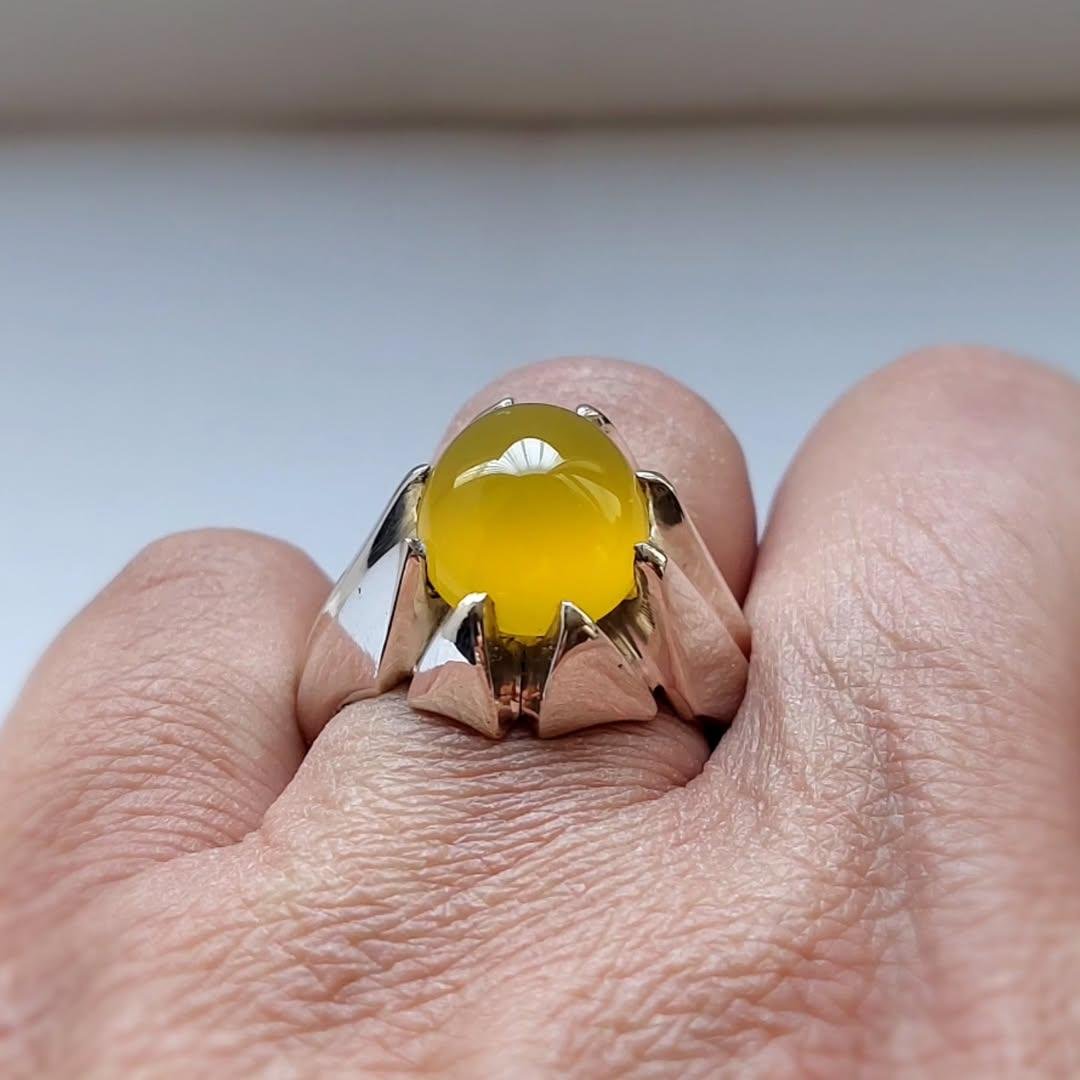 Yellow Agate Statement Ring: Handmade Silver Unisex Healing Crystal - Image 8
