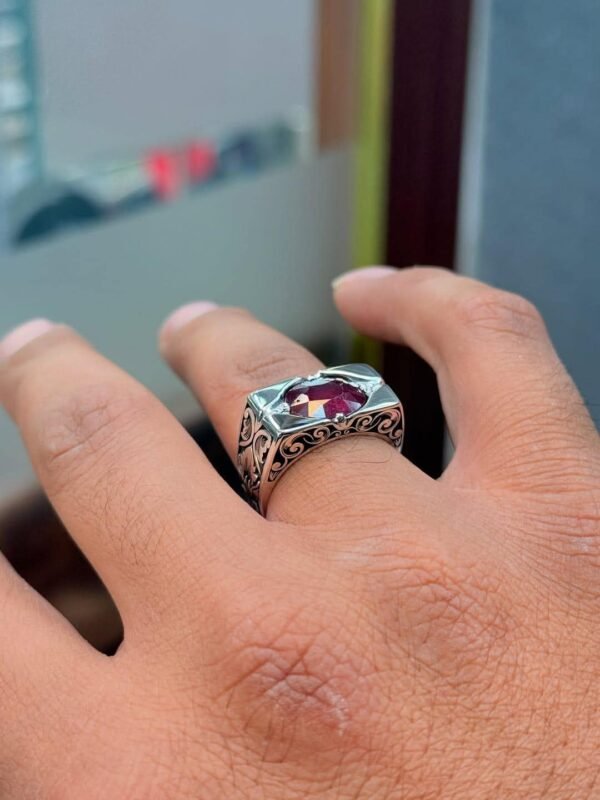 Handmade Silver Ring with Red Ruby Gemstone: Vintage Unisex Statement - Image 4