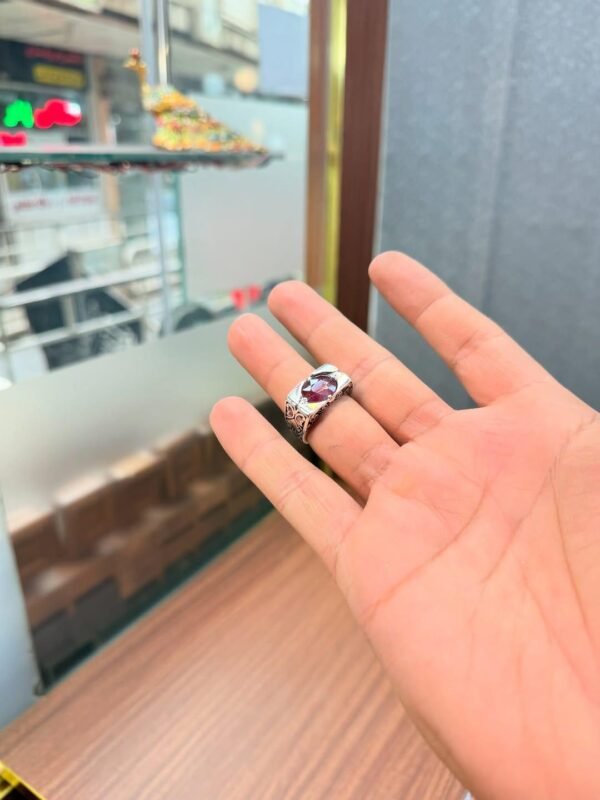 Handmade Silver Ring with Red Ruby Gemstone: Vintage Unisex Statement - Image 5