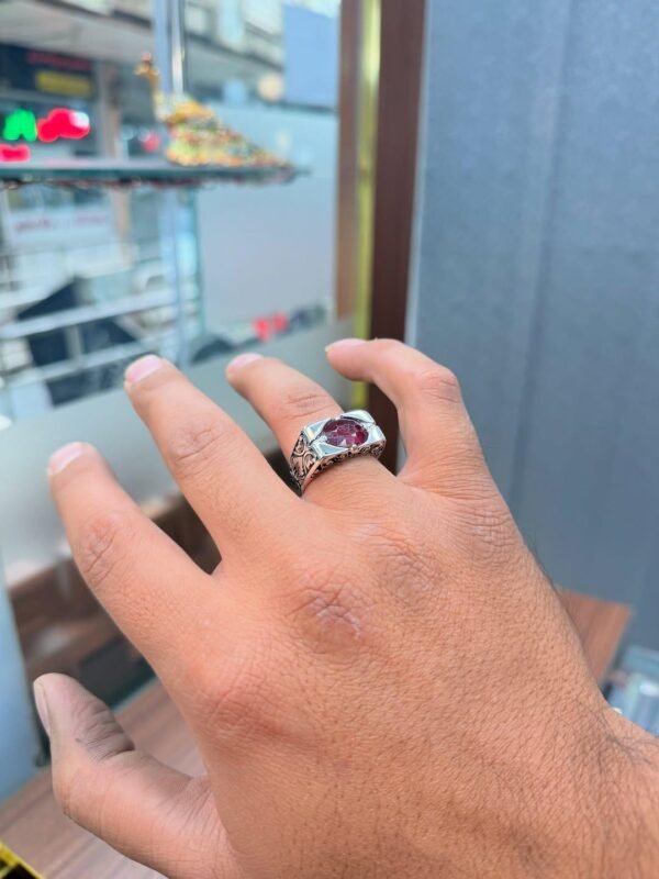 Handmade Silver Ring with Red Ruby Gemstone: Vintage Unisex Statement - Image 3