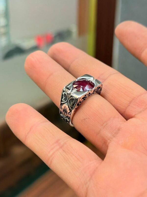 Handmade Silver Ring with Red Ruby Gemstone: Vintage Unisex Statement