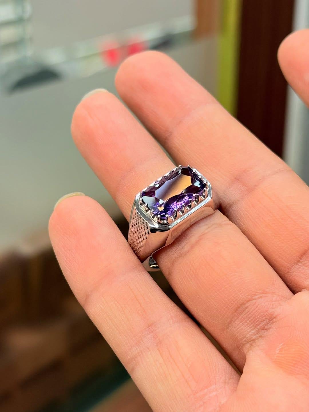 Handmade Amethyst Silver Ring: Unisex Healing Crystal Statement - Image 2