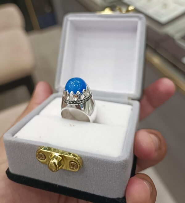 Blue Agate Aqeeq Ring for Men | Natural Gemstone Ring | Silver Plated Handmade Ring | Islamic Aqeeq Stone | Healing Energy Crystal Ring - Image 5