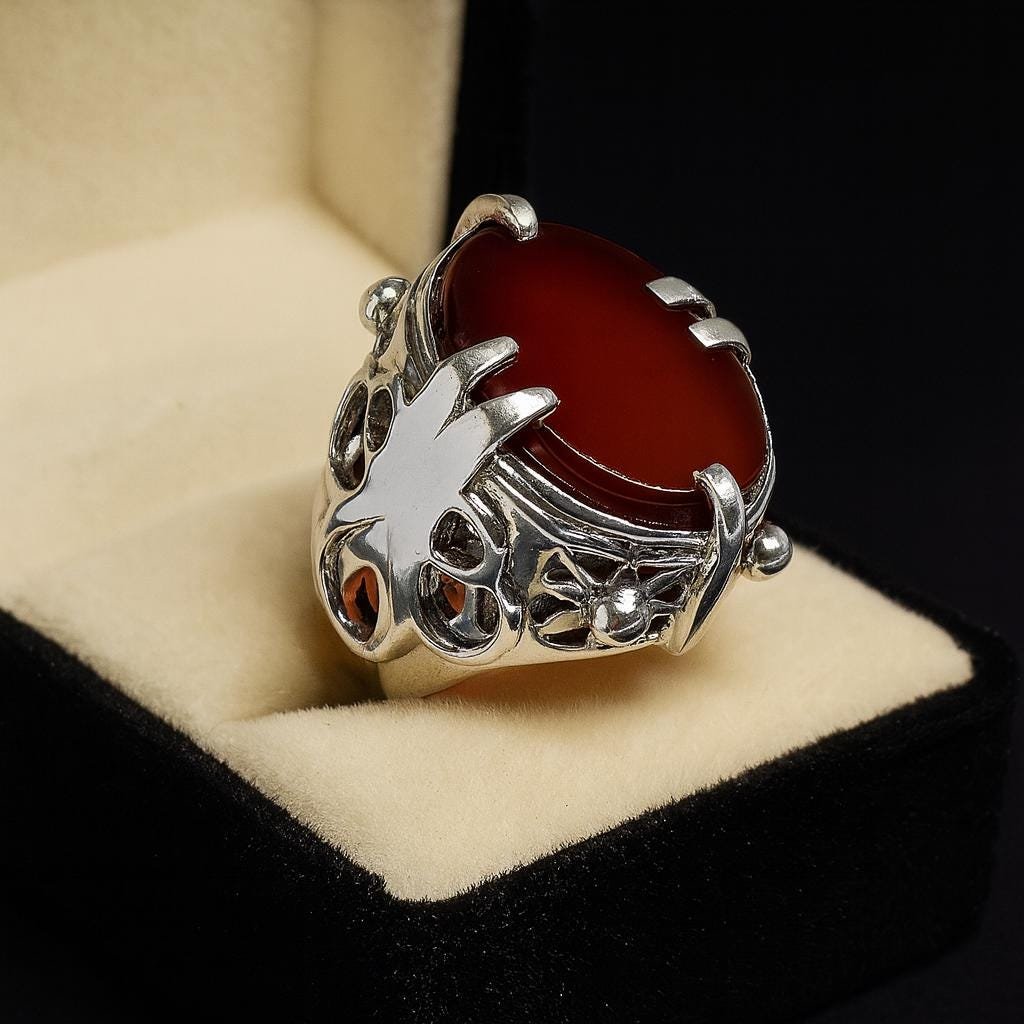 Natural Pure Brown Agate Nigels Devil Parada Sterling Silver 925 Handmade Rings Real Brown Heavy Agate Ring, Gift for him