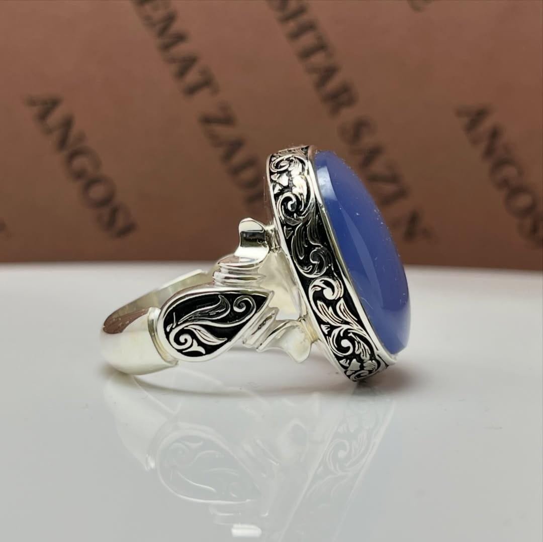 Purple Agate Aqeeq Ring: Sterling Silver Handmade Statement Ring - Image 3