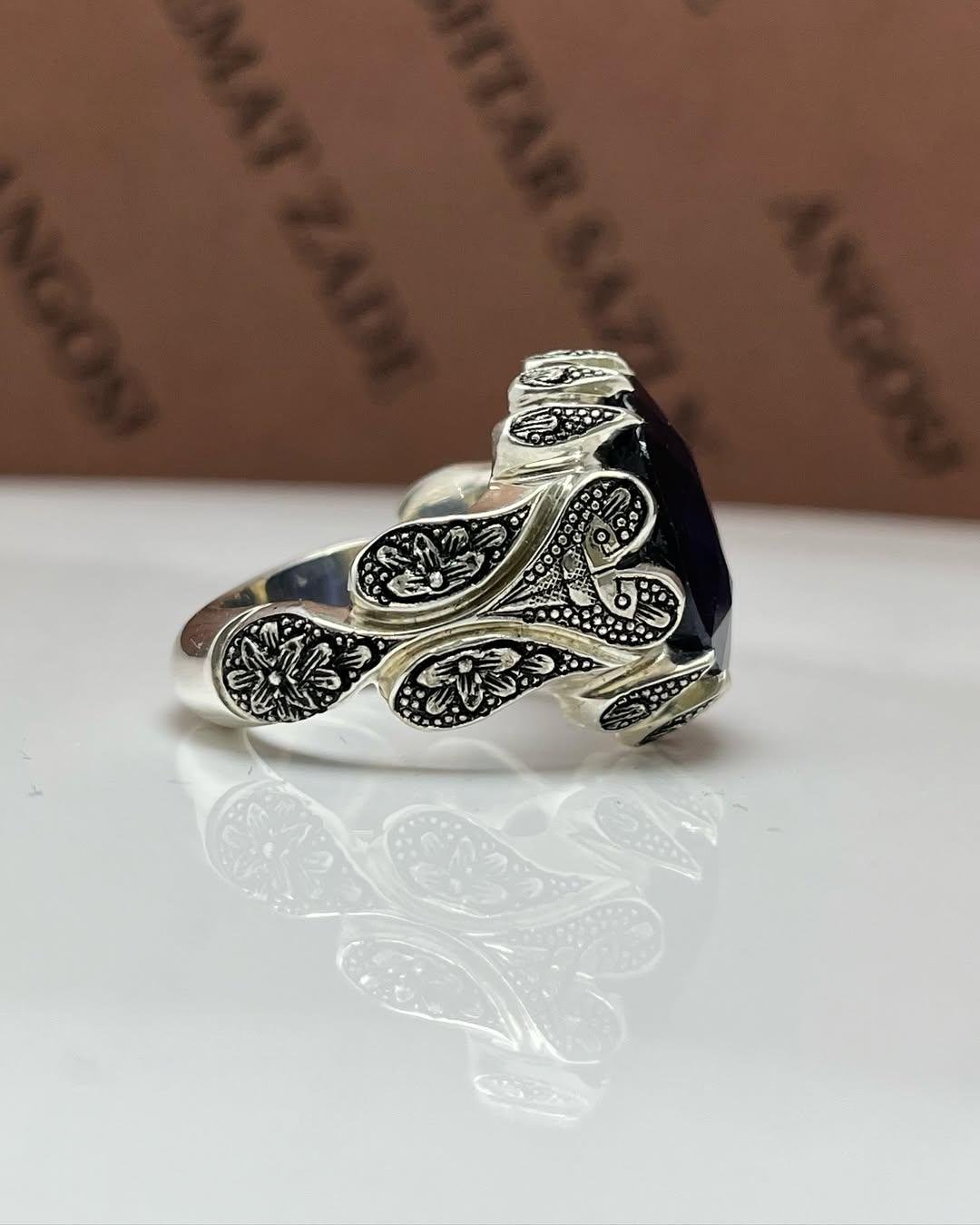 Dark Blue Sapphire Ring - Sterling Silver Handmade Statement Ring - Image 2