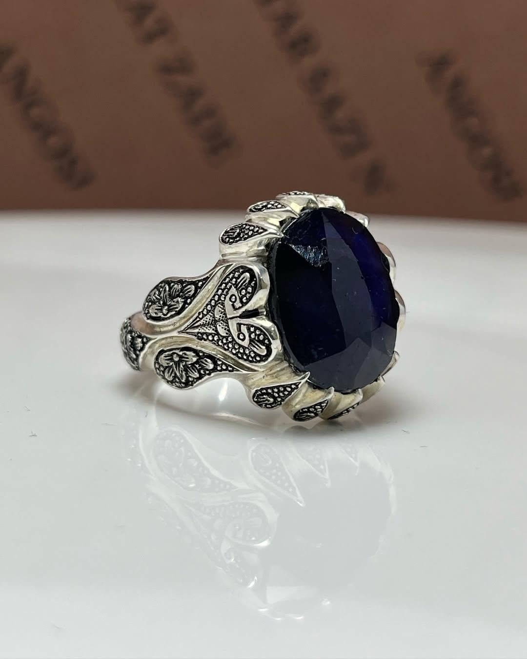 Dark Blue Sapphire Ring - Sterling Silver Handmade Statement Ring - Image 5