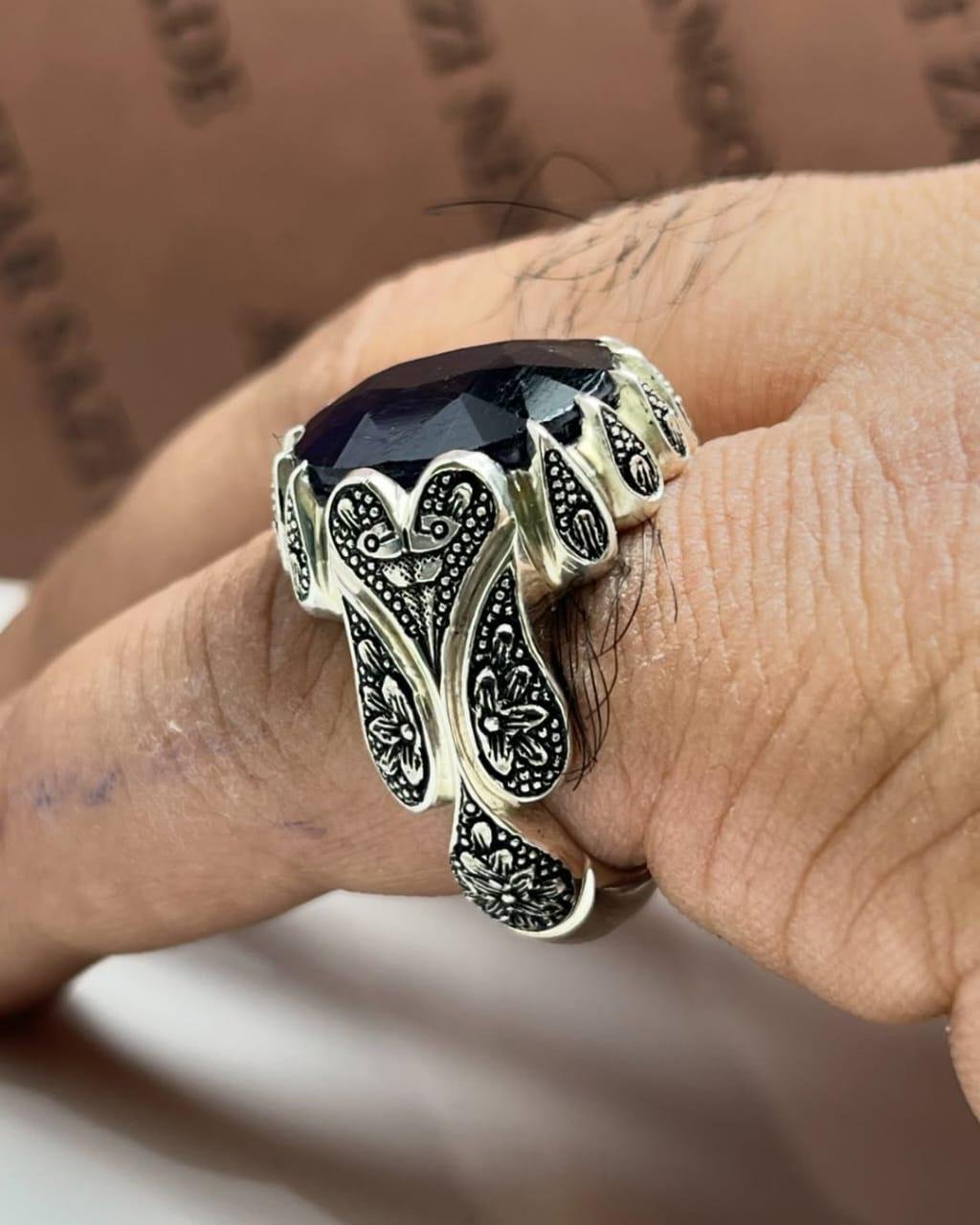 Dark Blue Sapphire Ring - Sterling Silver Handmade Statement Ring - Image 3