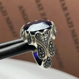 Dark Blue Sapphire Ring - Sterling Silver Handmade Statement Ring