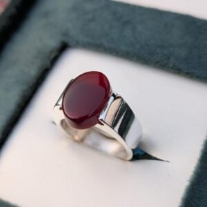 Dark Red Agate Aqeeq Silver Ring: Handmade Gemstone Statement
