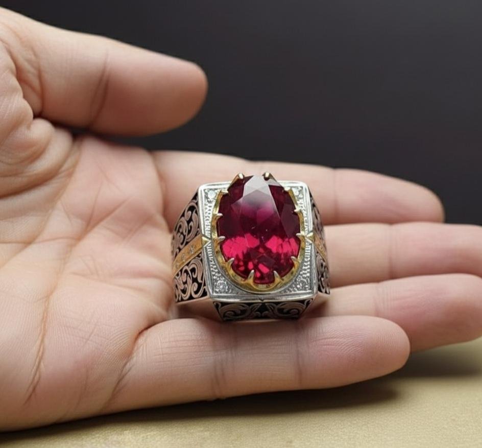 African Ruby Ring: 925 Sterling Silver, Handmade Gemstone Jewelry - Image 3