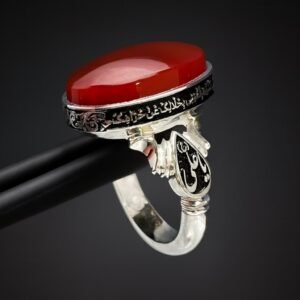Engraved Sterling Silver Yemeni Aqeeq Ring: Islamic Red Agate Signet