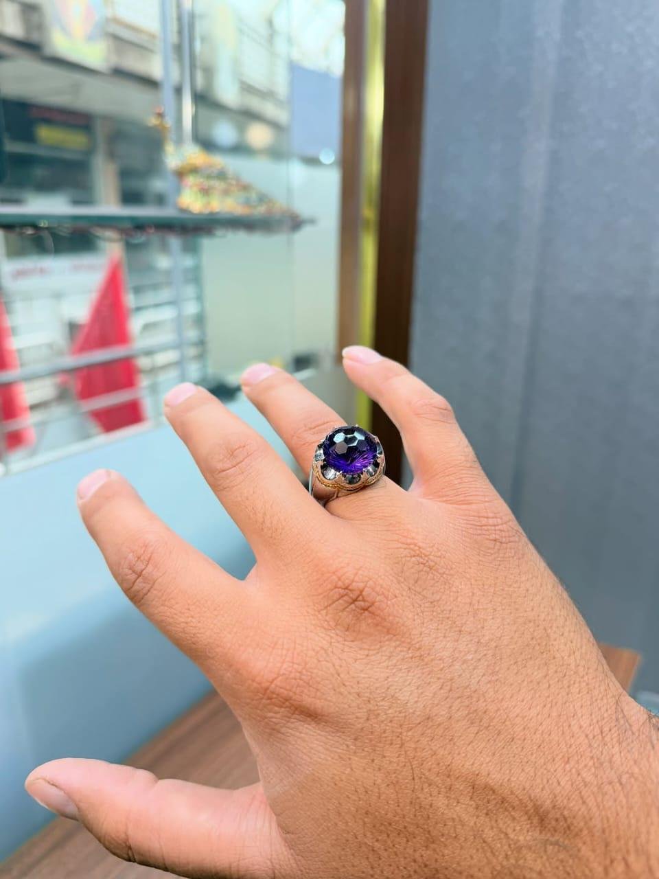 Amethyst Men's Ring: Sterling Silver Band with Gold Accents - Image 2