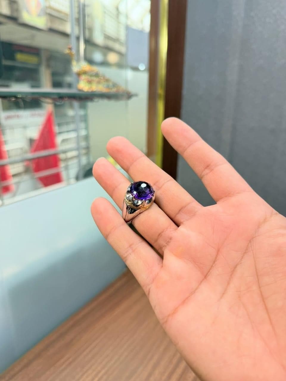 Amethyst Men's Ring: Sterling Silver Band with Gold Accents - Image 5