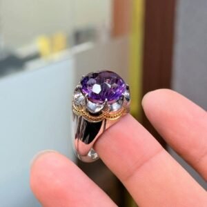 Amethyst Men's Ring: Sterling Silver Band with Gold Accents