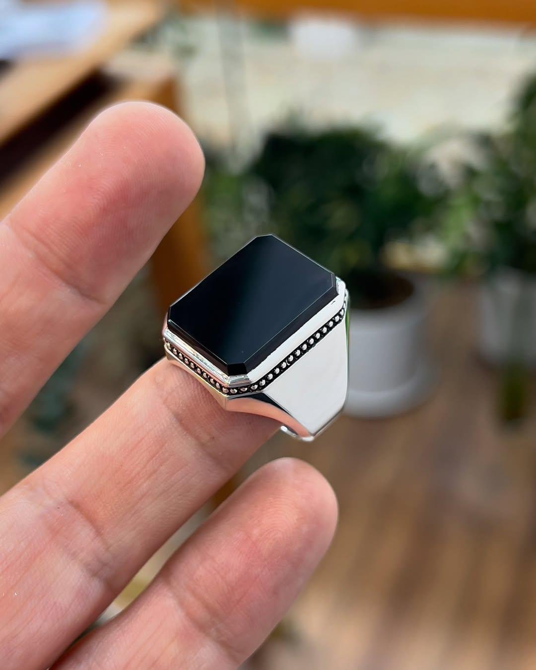 Black Agate Ring for Men: Islamic Ring, Sterling Silver, Islamic Aqeeq Gemstone, christmas gifts, gift for him - Image 2