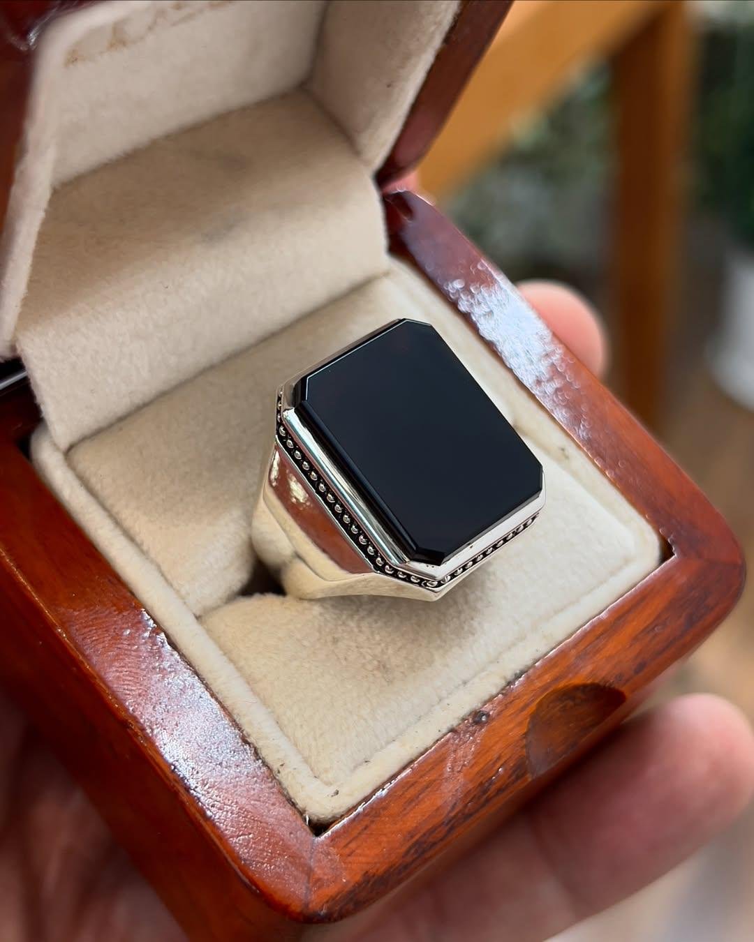 Black Agate Ring for Men: Islamic Ring, Sterling Silver, Islamic Aqeeq Gemstone, christmas gifts, gift for him - Image 3