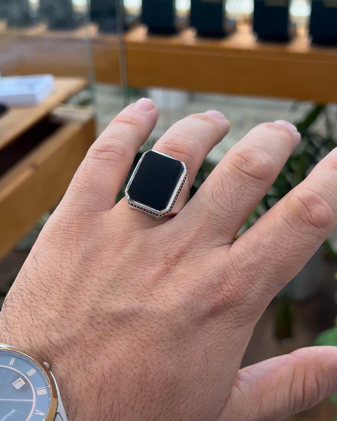 Black Agate Ring for Men: Islamic Ring, Sterling Silver, Islamic Aqeeq Gemstone, christmas gifts, gift for him - Image 4