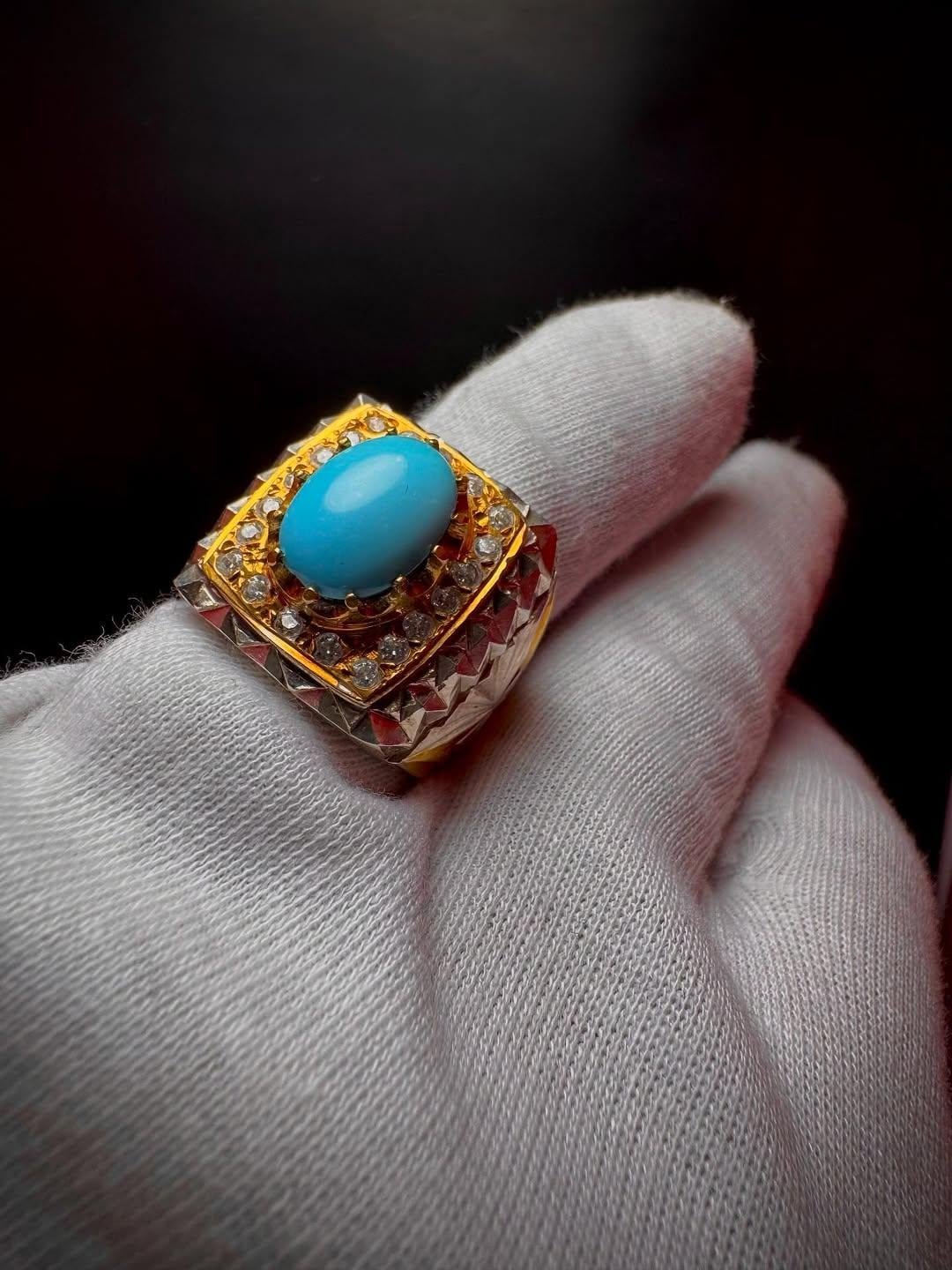 Sterling Silver Turquoise Feroza Ring: Handmade Spiritual Jewelry - Image 2