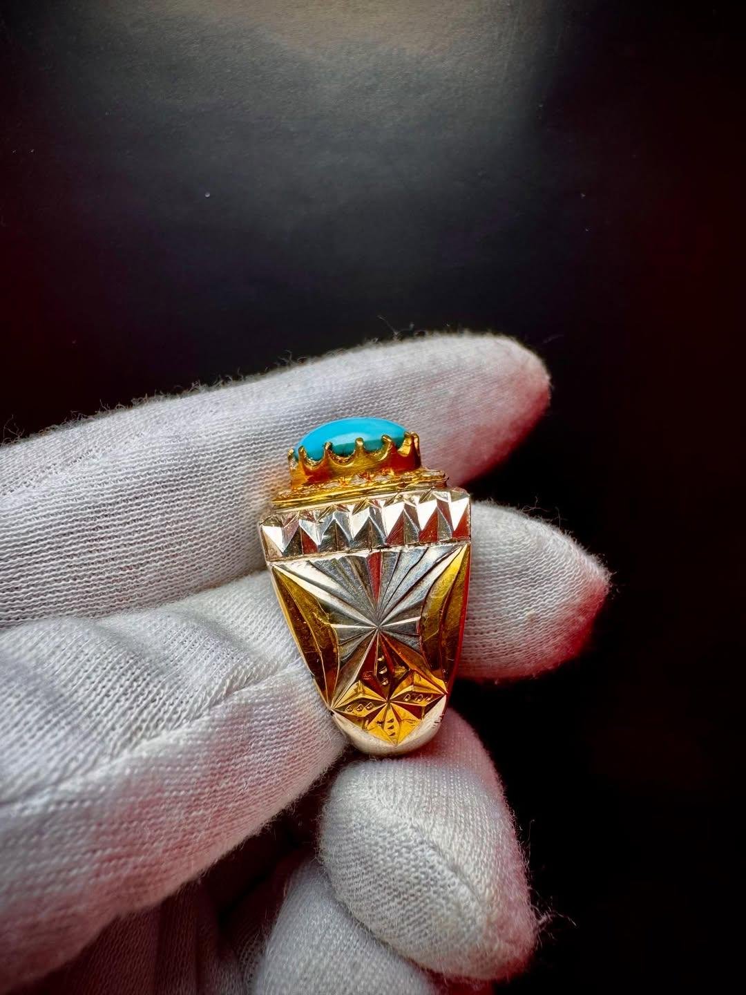 Sterling Silver Turquoise Feroza Ring: Handmade Spiritual Jewelry - Image 3