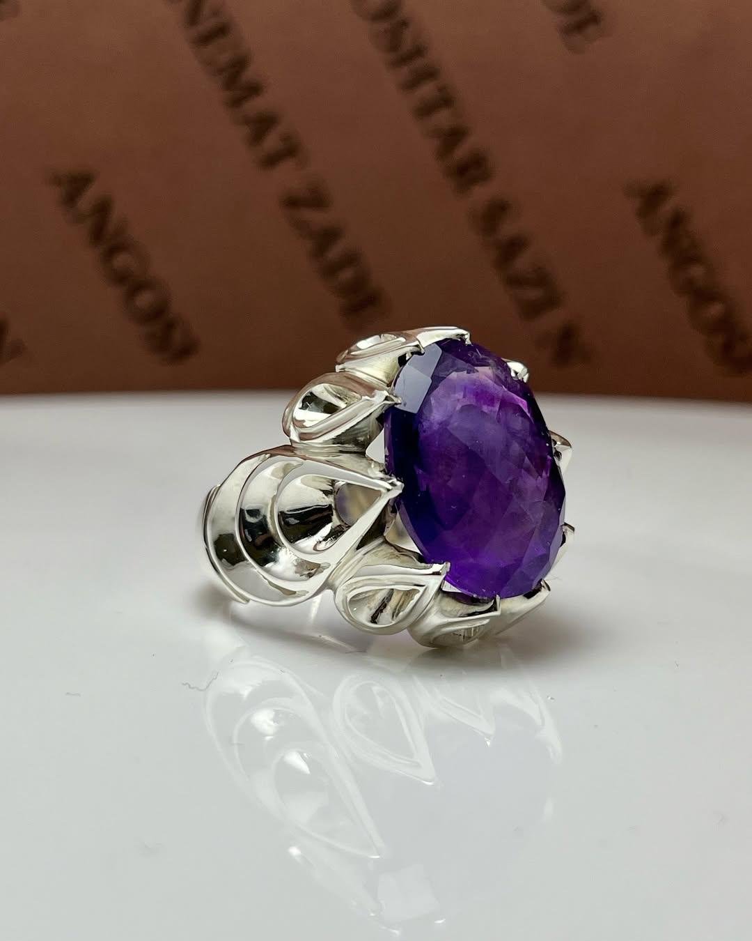 Handmade Amethyst Signet Ring: 925 Sterling Silver, Art Deco Style - Image 2